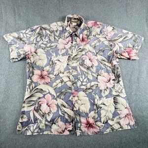 Vintage Cooke Street Honolulu Hawaiian Shirt Mens XL Blue Pink Floral